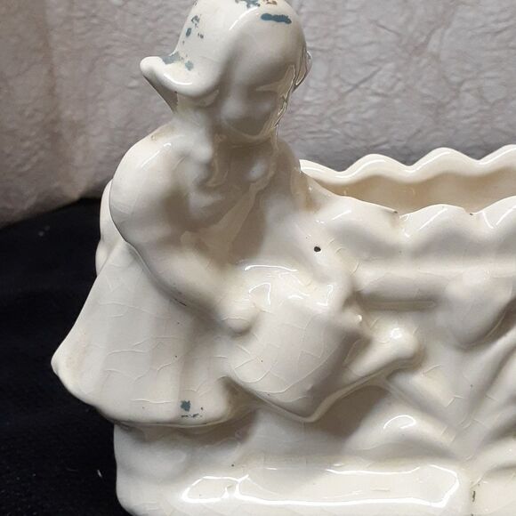 Vintage Dutch Girl Ceramic Toothpick Matchstick holder,Girl watering flower vase - Picture 12 of 13